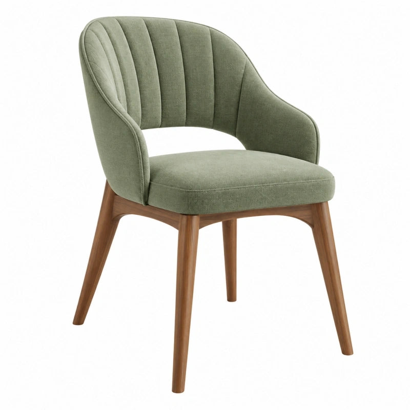Fauteuil de salle à manger 60 x 62 x 80 cm en tissu vert avec pieds en bois style contemporain