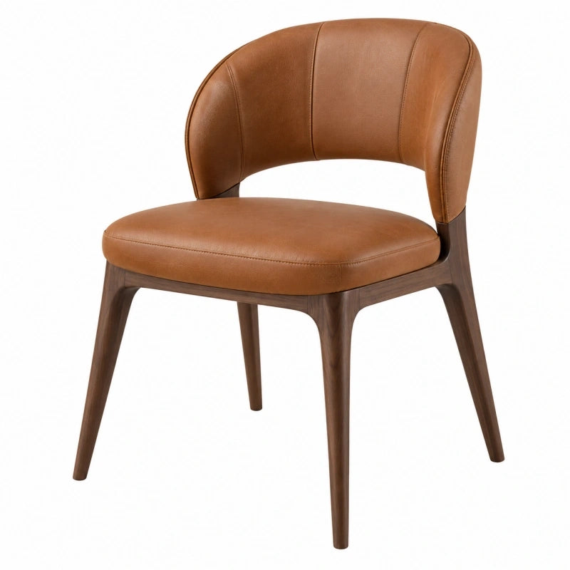 Chaise de salle à manger 58 x 58 x 78 cm en bois brun et revêtement aspect cuir camel style contemporain