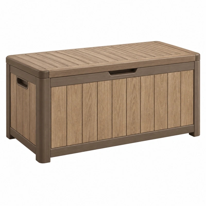 Coffre de rangement 120 x 55 x 60 cm en polypropylène brun effet bois pour extérieur