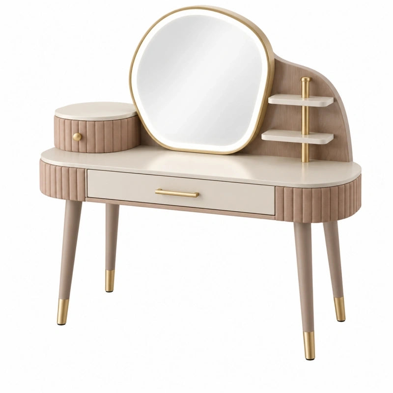 Coiffeuse 100 x 45 x 140 cm en bois beige avec miroir et rangement style contemporain