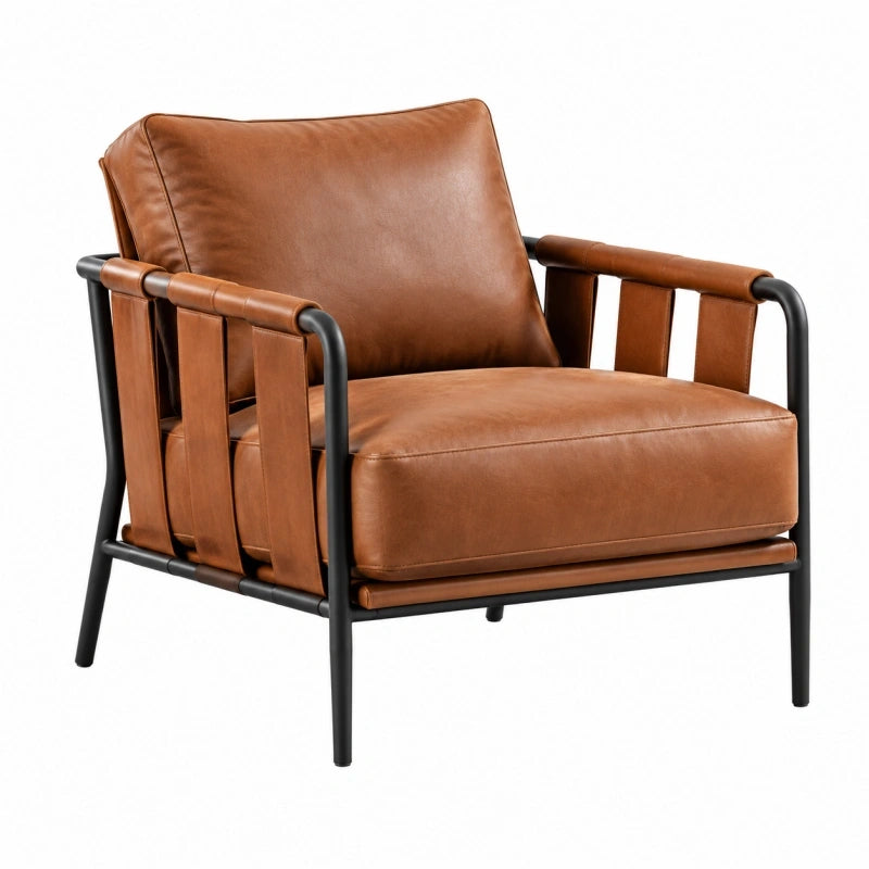 Fauteuil 85 x 78 x 80 cm marron et noir en similicuir style industriel