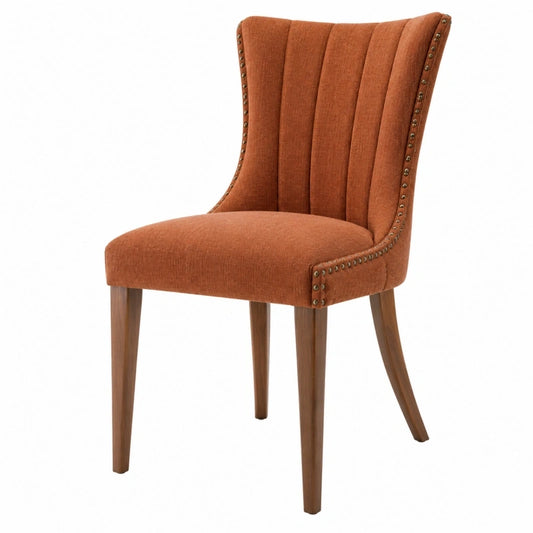 Chaise de salle à manger 54 x 65 x 100 cm en tissu terracotta avec pieds en bois style classique
