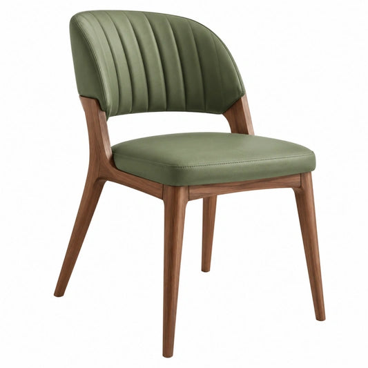 Chaise de salle à manger 55 x 58 x 81 cm en bois et revêtement aspect cuir vert style contemporain