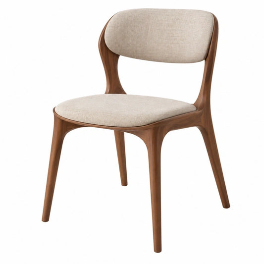 Chaise de salle à manger 55 x 56 x 78 cm en bois noyer et tissu beige style contemporain