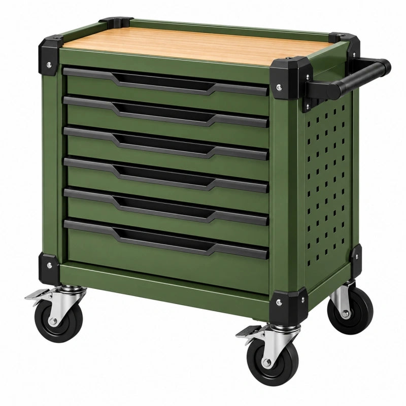 Servante d atelier 80 cm en acier vert avec 7 tiroirs et roulettes