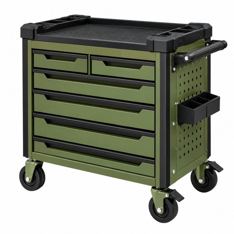 Servante d'atelier 78 x 46 x 97 cm en acier vert noir à 7 tiroirs sur roulettes