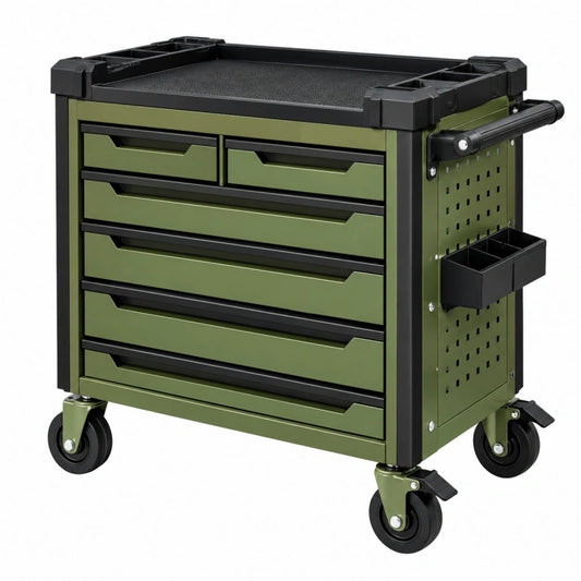 Servante d'atelier 78 x 46 x 97 cm en acier vert noir à 7 tiroirs sur roulettes