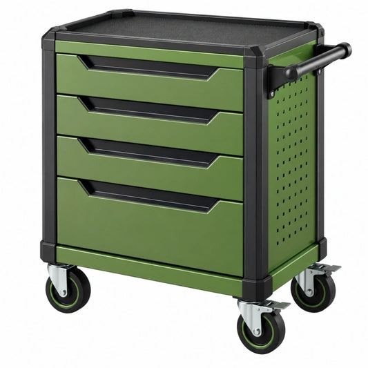 Servante d'atelier 77 x 46 x 90 cm en acier vert noir à 4 tiroirs mobile