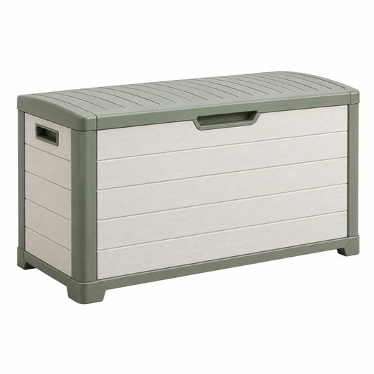 Coffre de rangement extérieur 120 x 60 x 60 cm en plastique gris vert avec couvercle