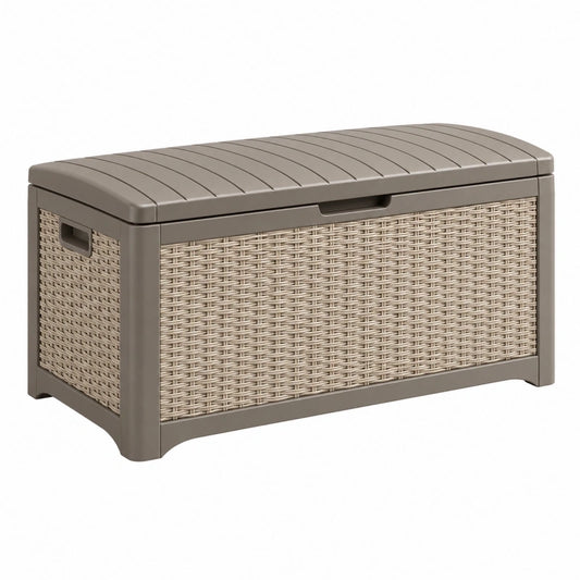 Coffre de rangement extérieur 120 x 60 x 63 cm en résine taupe avec couvercle