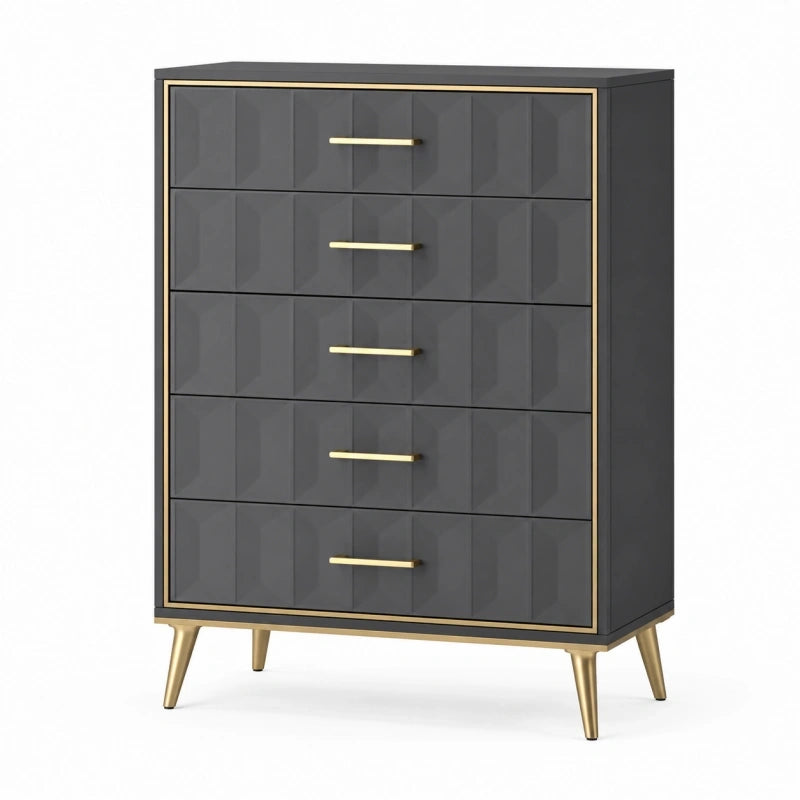 Commode 80 x 40 x 110 cm en bois gris anthracite à 5 tiroirs style contemporain