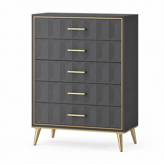 Commode 80 x 40 x 110 cm en bois gris anthracite à 5 tiroirs style contemporain