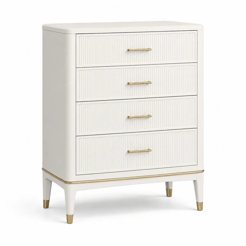 Commode 80 x 40 x 100 cm en bois blanc à 4 tiroirs style contemporain