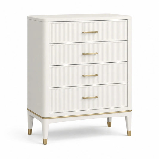 Commode 80 x 40 x 100 cm en bois blanc à 4 tiroirs style contemporain