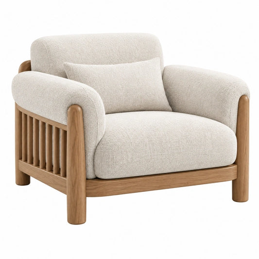 Fauteuil 95 x 90 x 82 cm en tissu beige et bois naturel - style contemporain