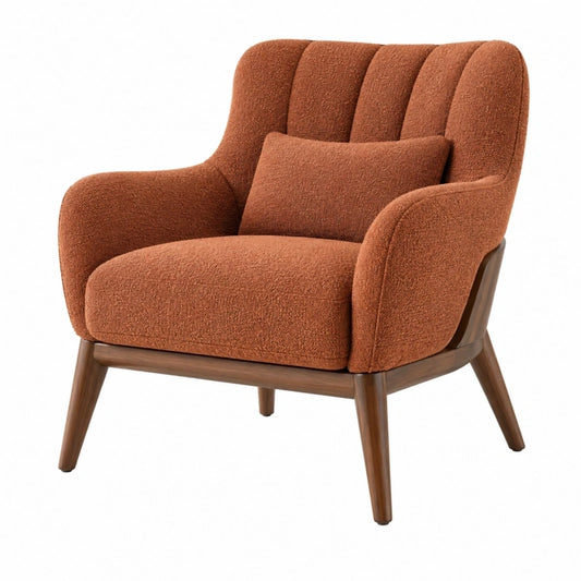 Fauteuil 82 x 78 x 86 cm en tissu bouclé terracotta avec piètement en bois style rétro