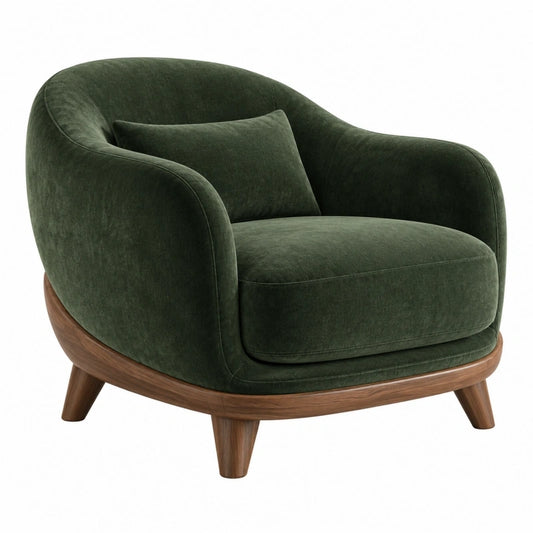 Fauteuil 90 x 85 x 80 cm en velours vert foncé et bois - style contemporain