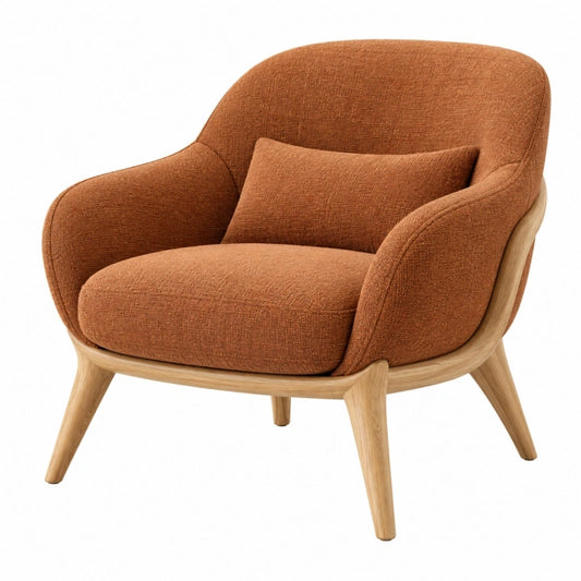 Fauteuil 78 x 82 x 84 cm en tissu terracotta et bois naturel style scandinave