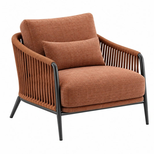 Fauteuil 78 x 80 x 85 cm en tissu terracotta et métal tressé style contemporain