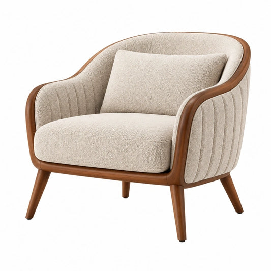 Fauteuil 80 x 78 x 82 cm en tissu bouclé beige et bois brun style contemporain