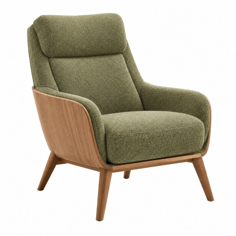 Fauteuil 78 x 85 x 98 cm en tissu bouclette vert et bois style scandinave